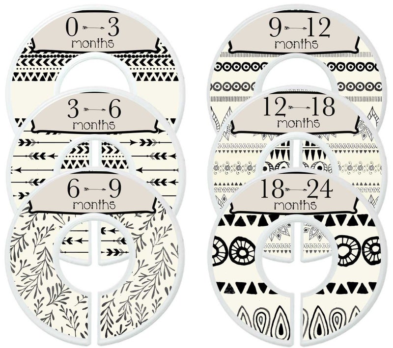 Mumsy Goose Nursery Closet Dividers Closet Organizers Baby Clothes Dividers Monochrome Boho - Image 1